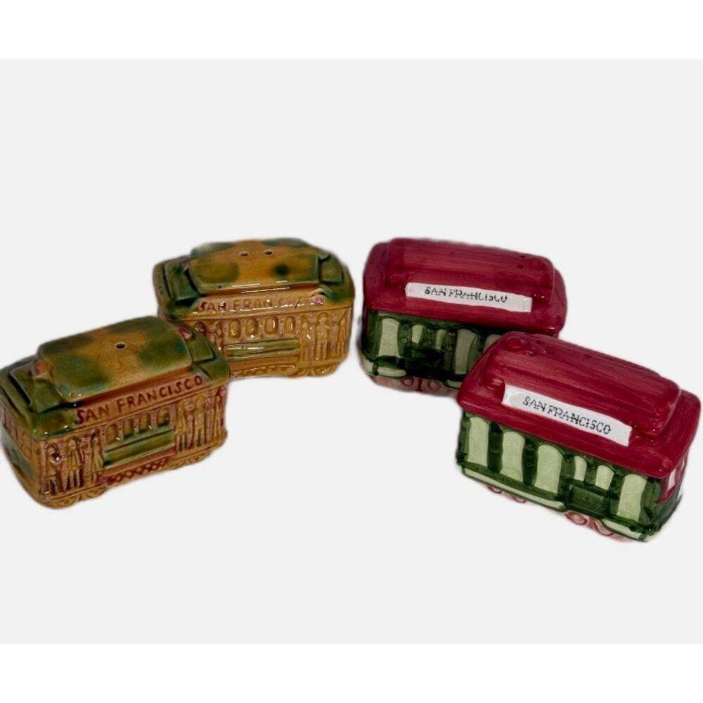 Lot 2 Vintage Ceramic Salt & Pepper Shakers San Francisco Cable Car Trolleys